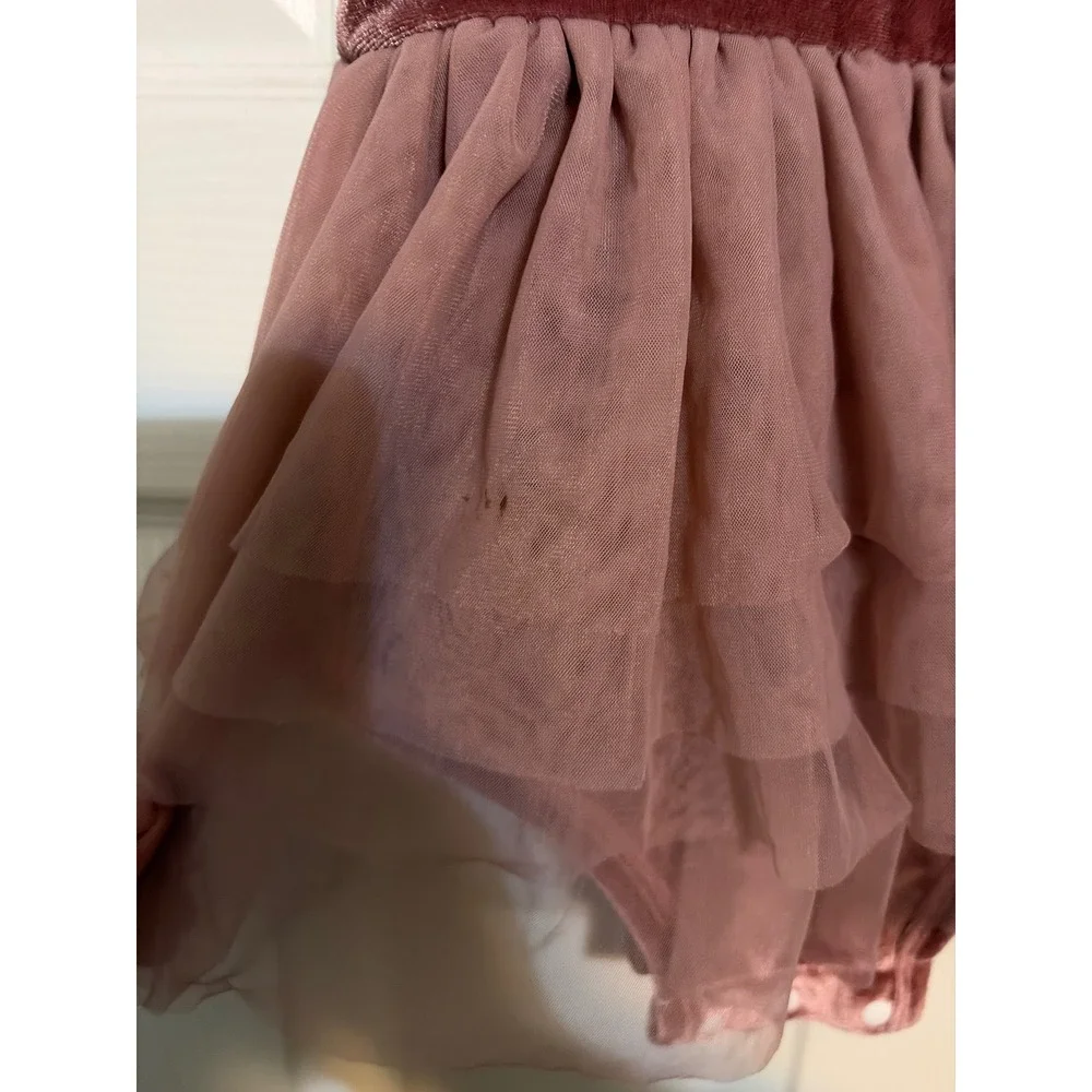 SHEIN Baby Girl‎ Velvet Tulle Tutu Romper 9-12M Dusty Rose Mauve Ballerina